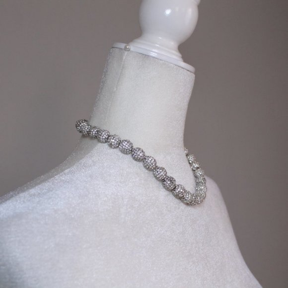 NWOT Cara NY Crystal Pave Beaded Necklace Silver - Picture 5 of 15